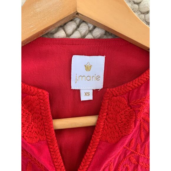 J.Marie Red Embroidered Flutter Sleeve Top Size XS - Picture 2 of 5